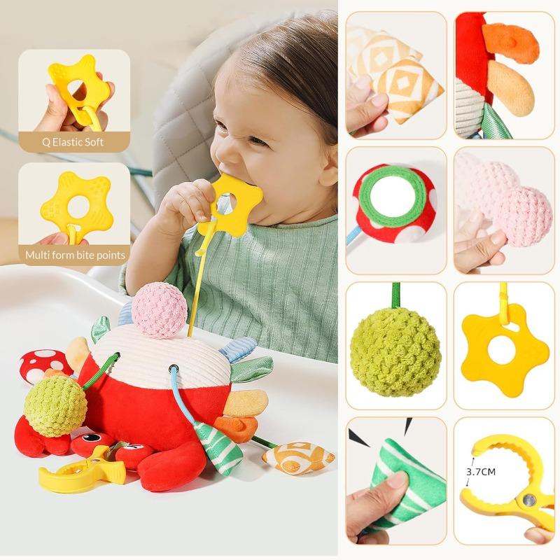 Baby Car Seat Stroller Plush Hanging Rattle Toys Newborn Crib Bed Around Toy Crab Animal with Teether Rattle Sound Mirror Clip