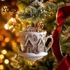 Unique Stocking Stuffer Gifts 2Pcs Fairy Tale Coffee Cup Snow House Christmas Ornaments, Double-sided Acrylic Ornaments Hanging Decoration for
