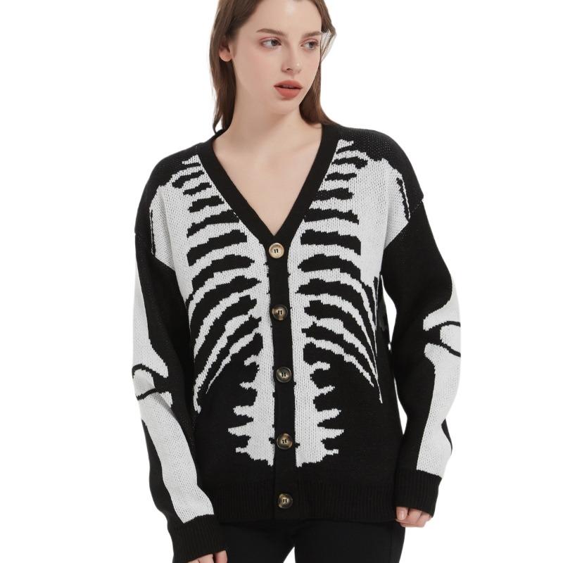 Unisex Pletené svetry se žakárovým vzorem Jarní Podzimní Ležérní Volný Kardigan pro Muže Ženy Nadměrná velikost Halloweenské Y2K Kardigany