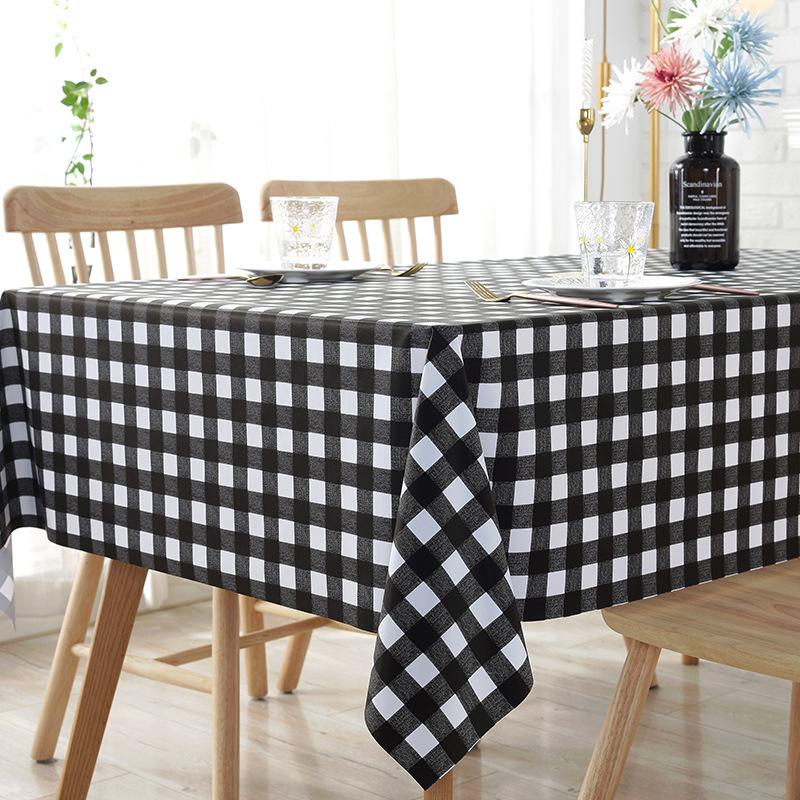 PVC Tablecloth Waterproof and Oil-proof Small Fresh Plaid Wash-free Ins Style Rectangular Tablecloth Coffee Table Table Mat Simple Tablecloth