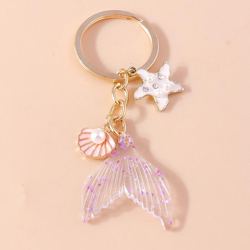 Cute Enamel Summer Beach Conch Shell Keychain Starfish Key Ring Pendant for Women Girls Handbag Decor DIY Handmade Jewelry Gift