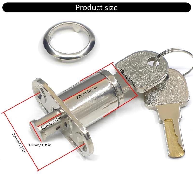 Cylinder Lock Tongue Door Bolt Latches Cabinet Drawer Lock with Key Sliding Door Wardrobe Lock Furniture Hardware