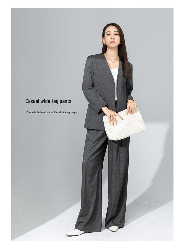 Xin Ge Spring 2025 TR Wool Suit: V-Neck Jacket & Wide-Leg Pants