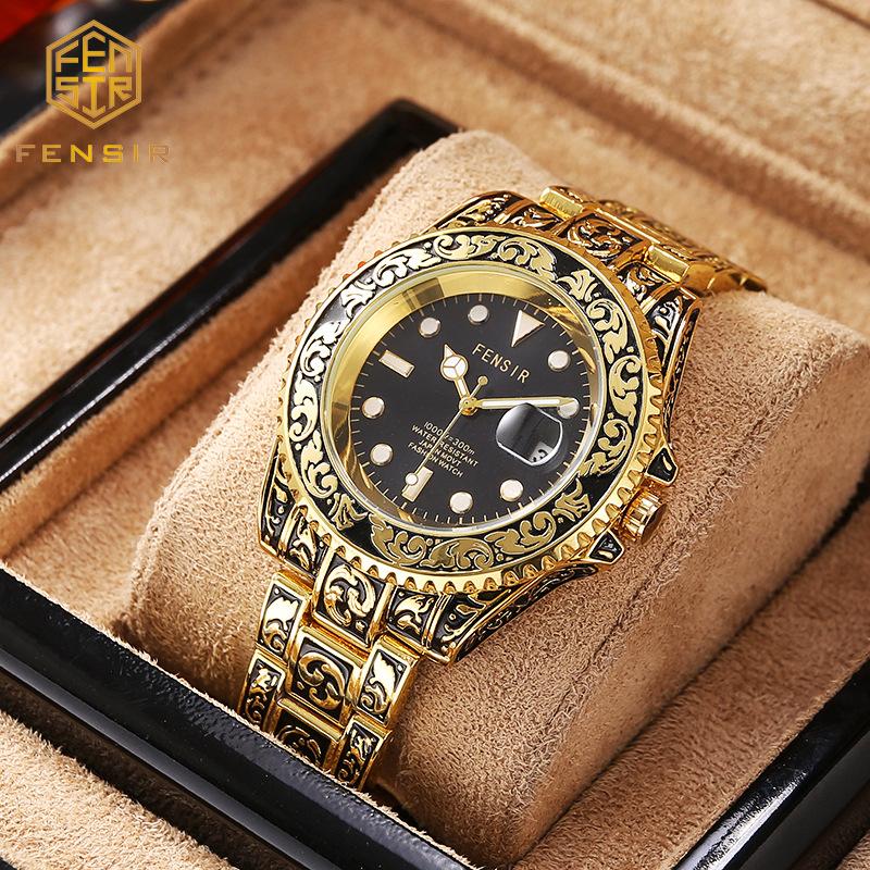 Casual and Fashionable Men Watch Retro Carved Business Quartz Watches Light Luxury Clocks Gifts Watches for Man