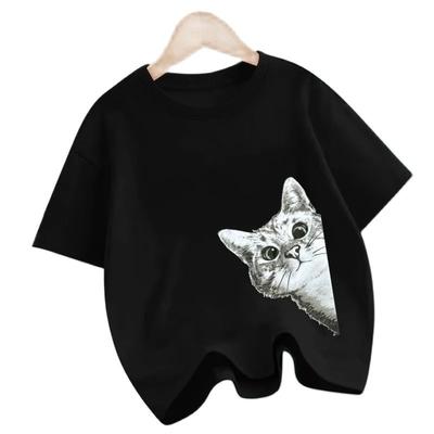 Miau Kot Zabawny Nadruk Koszulki Dziecięce T-shirty Ubrania Chłopiec Dziewczynka Letnie Streetwear Koszulki Luźne Krótki Rękaw