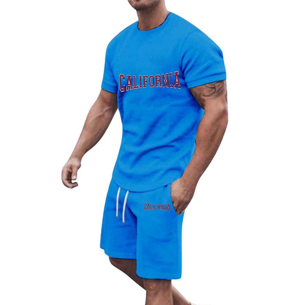 Popular Men's Summer Fashion Multi-color Short-sleeved Shorts Sports and Leisure Suit In Stock