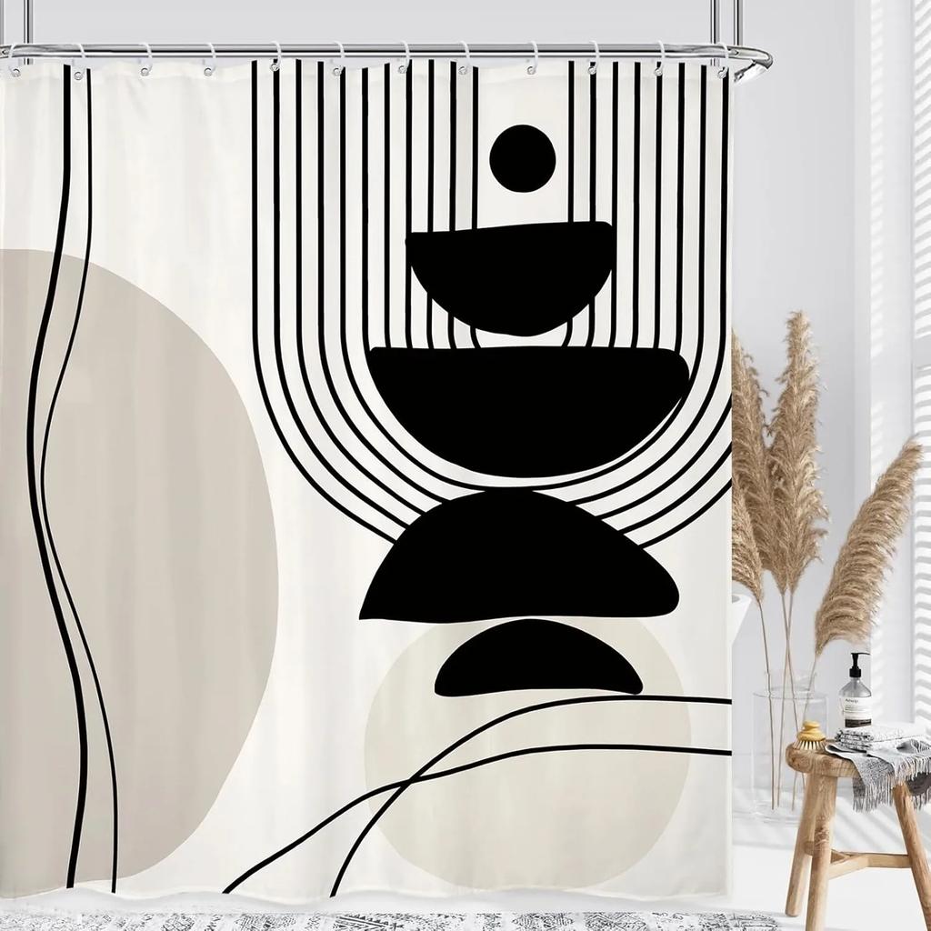 Minimalistischer Abstraktes Duschvorhang Modern Geometrisch Minimalist Neutral Zeitgenössisch Badezimmer Zubehör Dekor Duschvorhänge