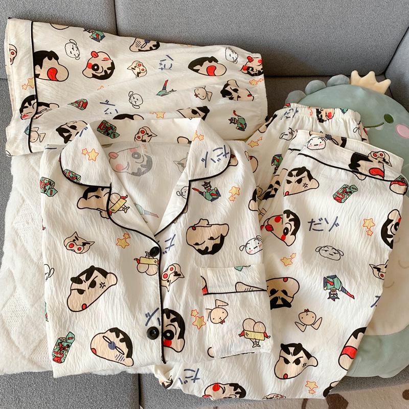 Blue Bear Women's Summer Cotton Pajama Set - Short-Sleeved, Cute Cartoon Design, Three-Piece Loungewear.