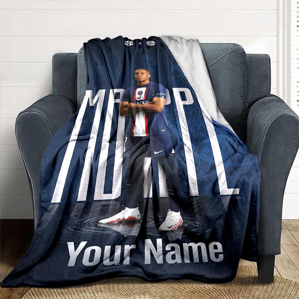 Mbappé Customize Text Blanket Throw Personalized Blanket Ultra-Soft Great for Livingroom Office Chair Couch Bed Four Seasons Multipurpose