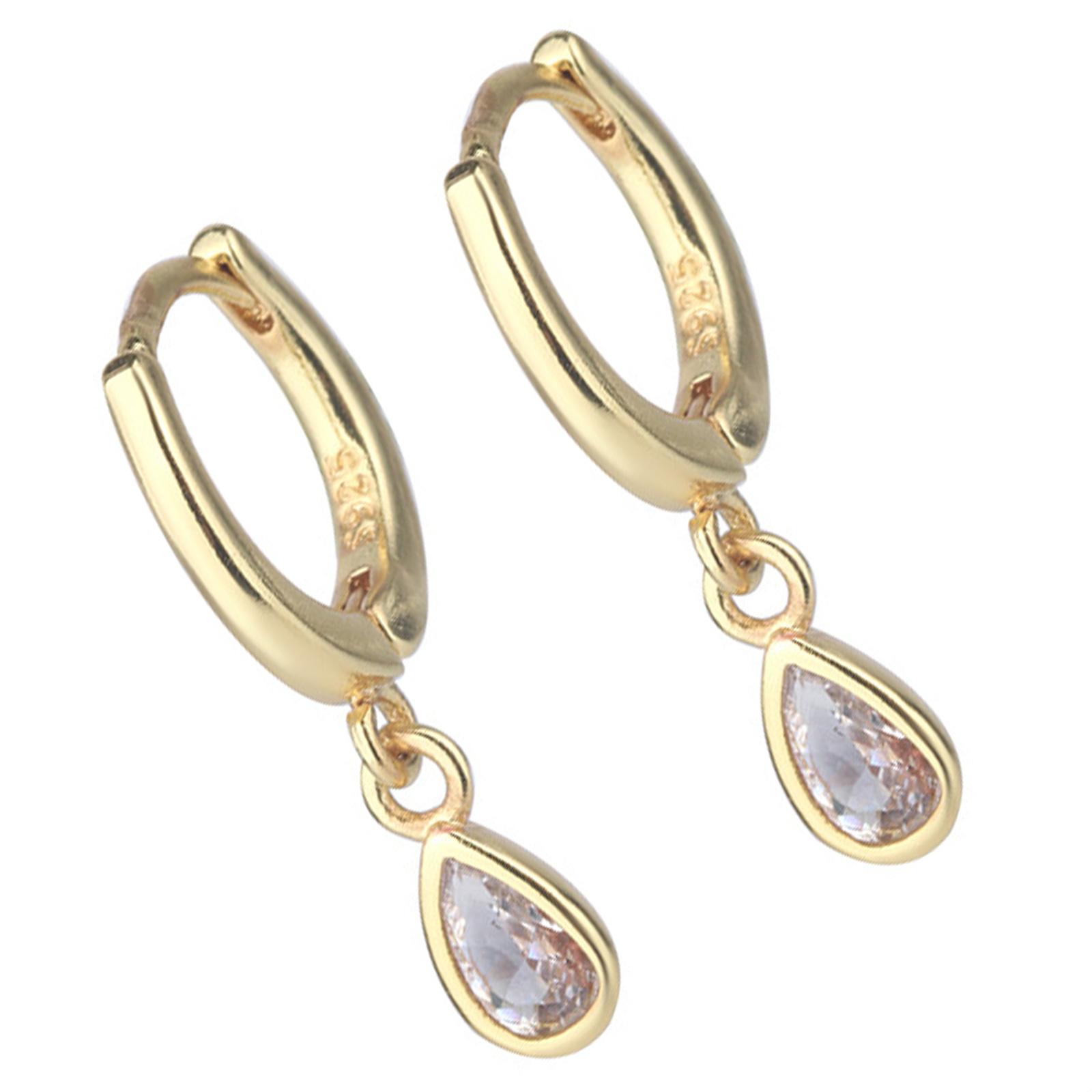 

Elegant Zircon Teardrop Dangle Earrings Portable for Women Gold Silver Plated Sturdy Copper Jewelry Accessory Daily Use золотой