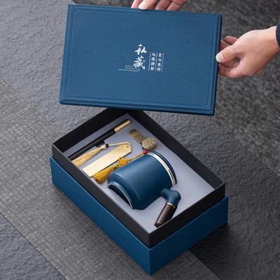 Ceramic Office Cup Personal Tea Cup With Filter Engraved Water Cup U Disk Bookmark Mug Gift Set