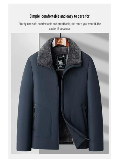 Woodpecker Men's Fleece-Lined Winter Jacket: Thick, Cotton-Padded, Cold-Proof Coat for Middle-Aged and Elderly.