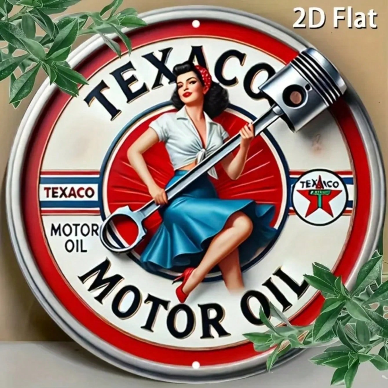 Texaco Vintage Oil Pin Up Metal Sign Retro Round Aluminum Wall Art