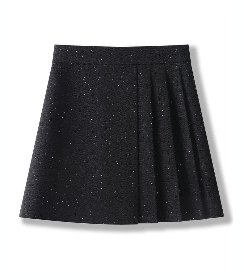 Autumn 2025 Women's High Waist Woolen Midi A-line Bodycon Pleated Skirt