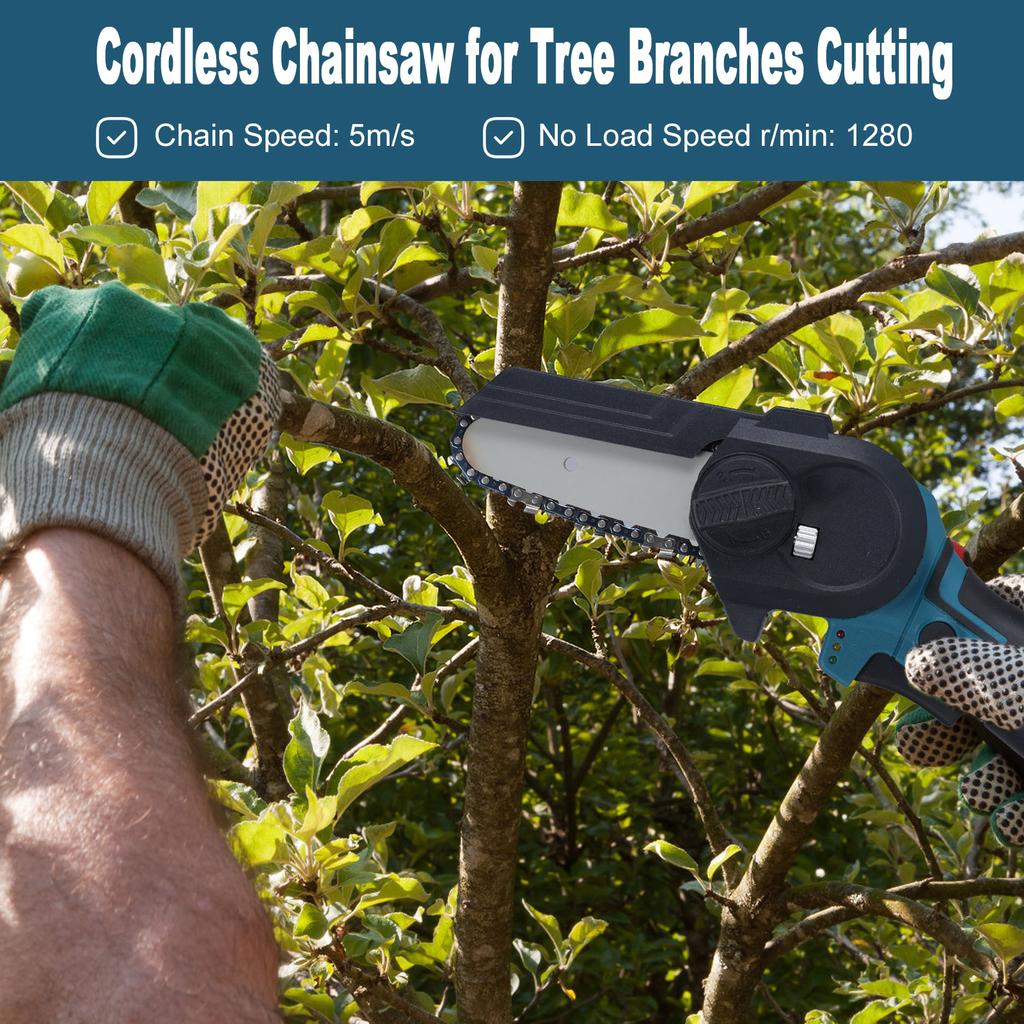 4 inch Mini Electric Chainsaw 16.8V Cordless Chainsaw with 2pcs 1500mah Battery Safety Lock for Tree Branches Cutting,