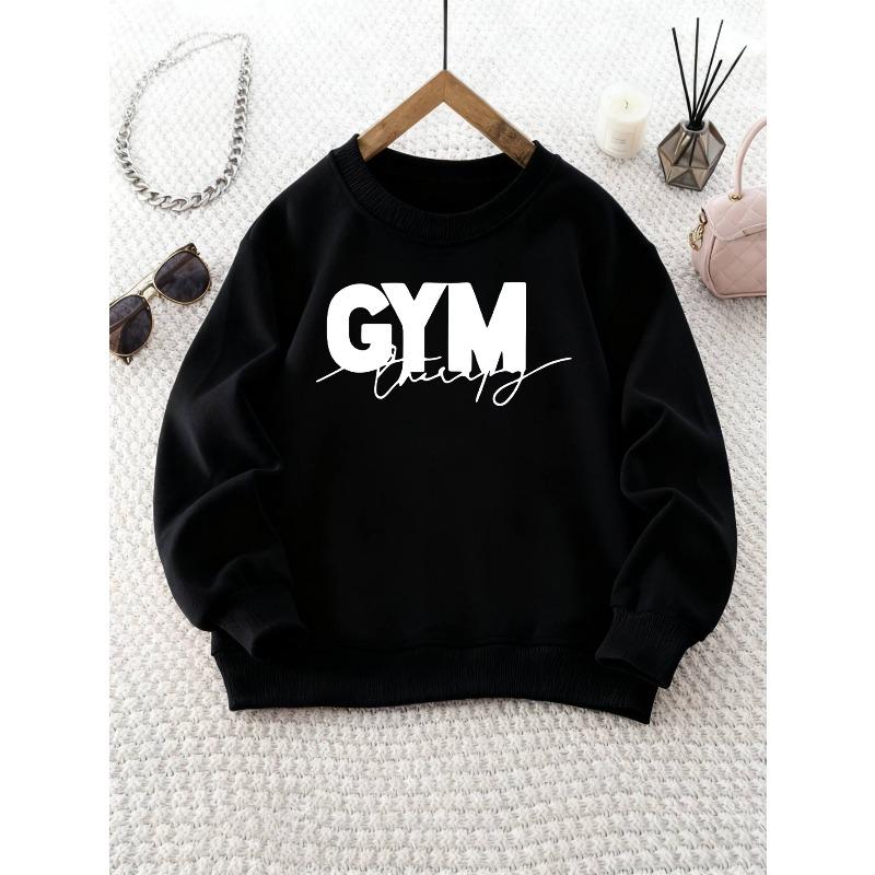 Kids Crewneck Sweatshirt, GYM Letter Print Soft Casual Long Sleeve Top 110