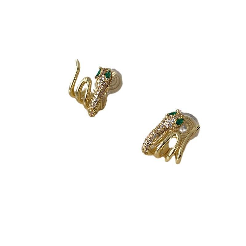 No Ear Piercings, Golden Snake-shaped Ear Clips, High-end Slightly Inlaid Zircon Stud Earrings, Women's Cold Niche Light Luxury Temperament Earrings