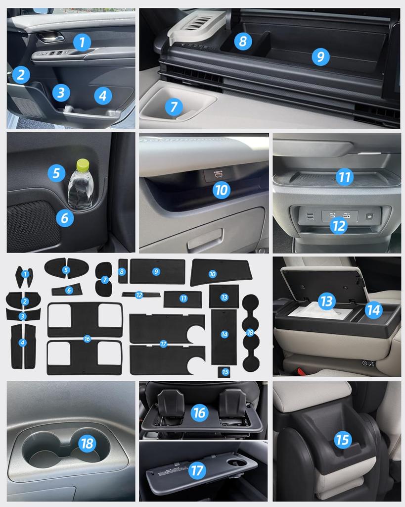 LANGBEAN Interior Rubber Mats for Nissan Serena Door Pocket Interior Serena Custom Set C28, Non-Slip Mats, Scratch-Resistant, Noise-Reducing, Parts,