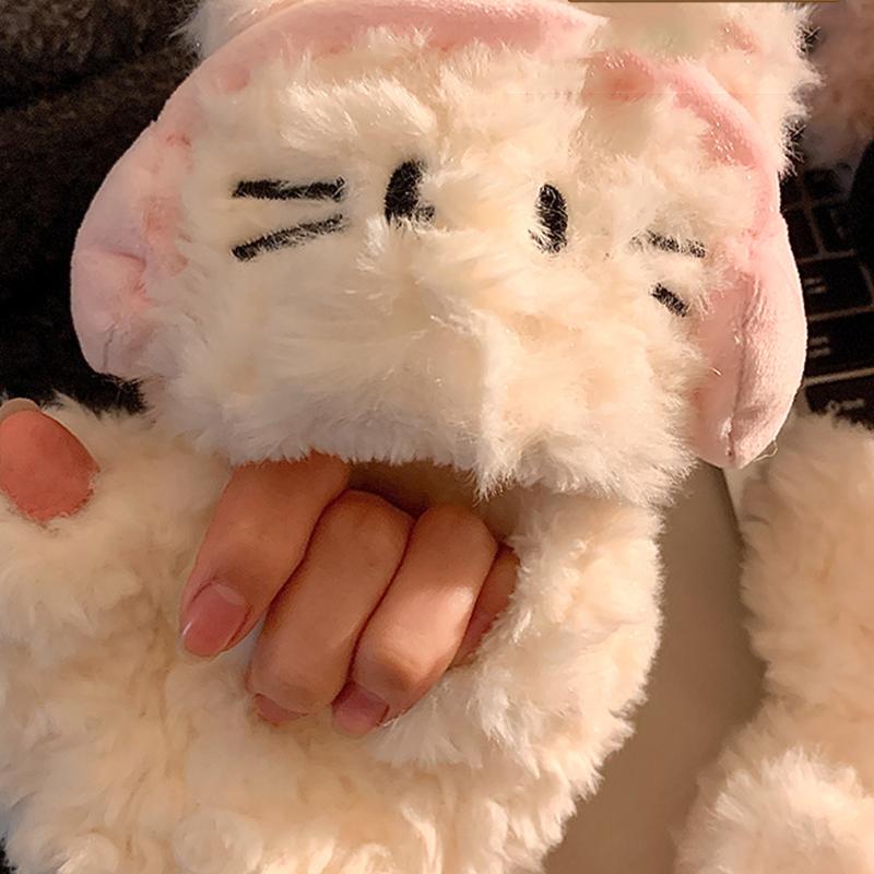 Cute Headphones Cat Thickened Plush Gloves Winter Warm Gloves Student Cycling Gloves