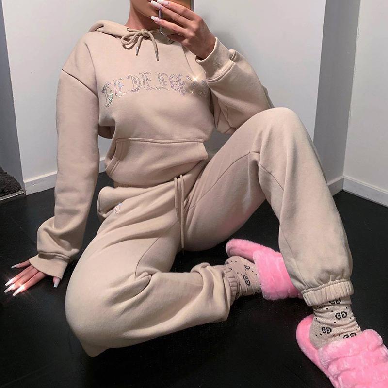 Gym Sets Damen Mode Lose Kapuzenanzüge Einfarbig Sportbekleidung Hoodie Lange Hosenanzug