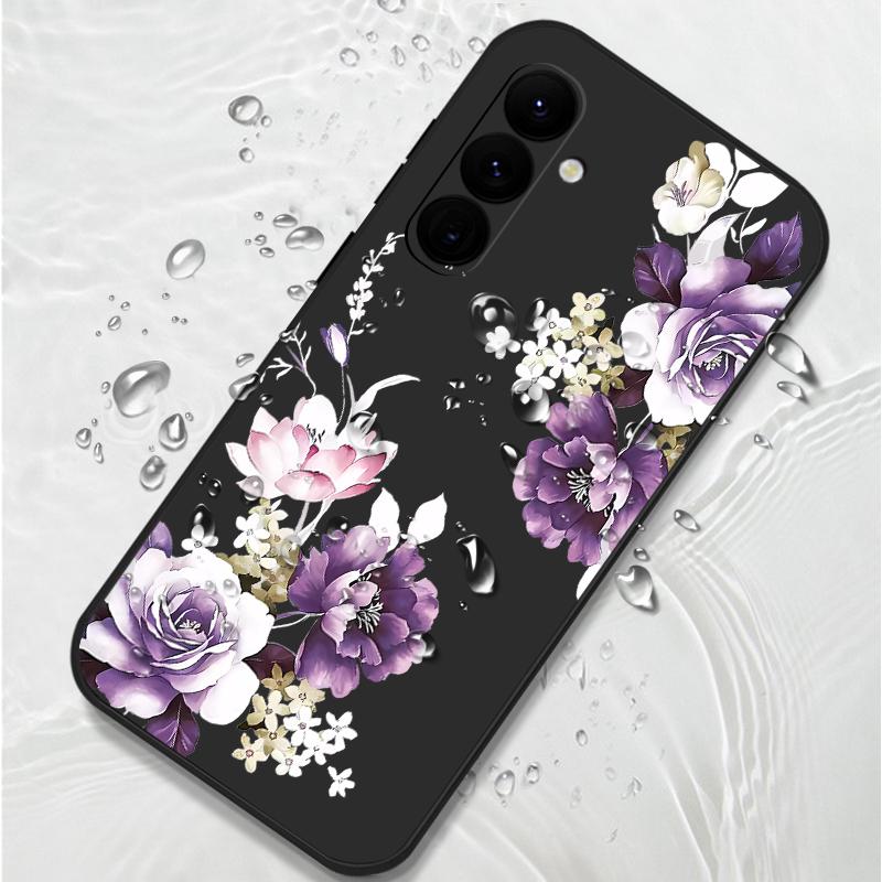 S25 Ultra Case Purple Peony Flower Cover For Samsung Galaxy S24 S22 Ultra S23 Plus S21 FE A54 A15 A35 A55 A16 A36 A56 5G Capa