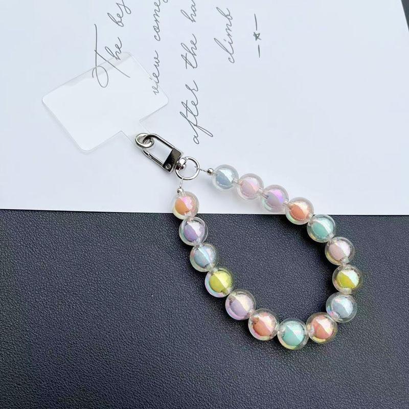 Luxury Plating Beaded Bracelet Phone Chain Acrylic Pendant For iPhone 11 13 Pro Max Woman Gold Anti-Lost Chain Hanging Jewelry