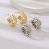 Fashion Exquisite Gold Color Geometric Three-layer Hollow Tube C-shaped Stud Earrings for Women Personality Simple Zircon Gifts