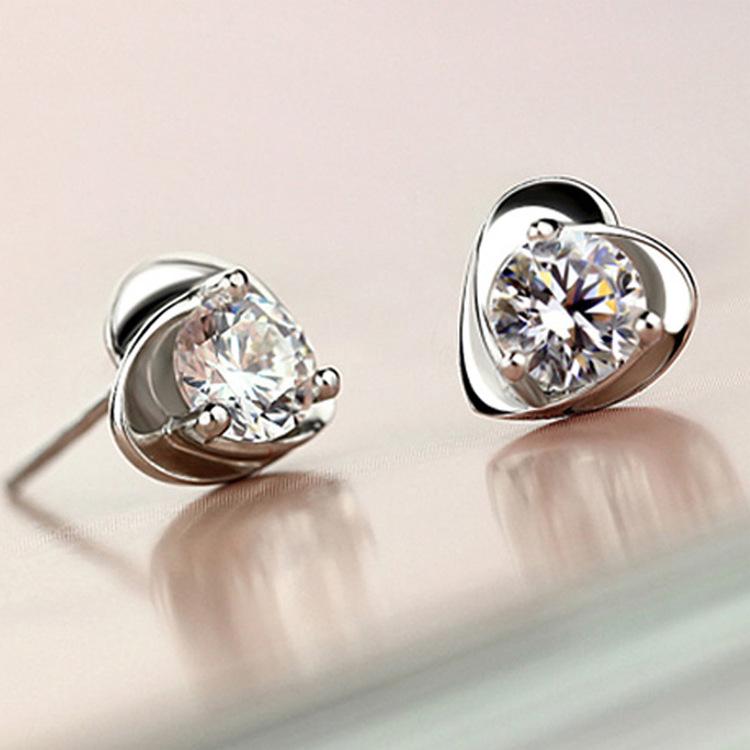 

Корейские серьги-пусеты в форме сердца с аметистом для женщин, ювелирные изделия из посеребренной белой меди