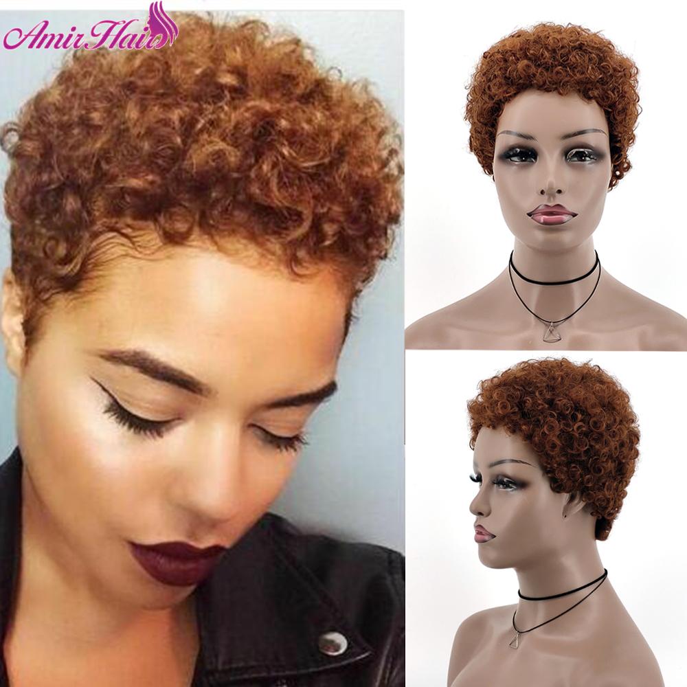 Afro verworrene lockige Amir-Perücken, Kunsthaar, kurze natürliche schwarze Ombre-Braun-Perücke, Perücke für schwarze Frauen