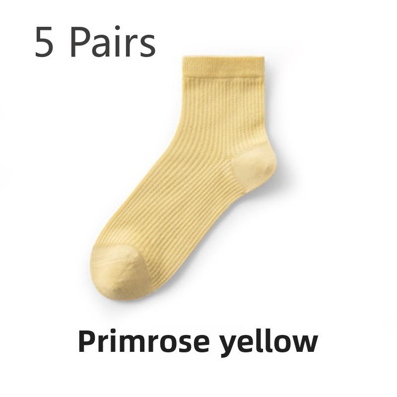 

5 пар женских летних тонких стильных трендовых носков чистого цвета с дезодорирующим эффектом, впитывающих пот, дышащих 5 Pairs жёлтый