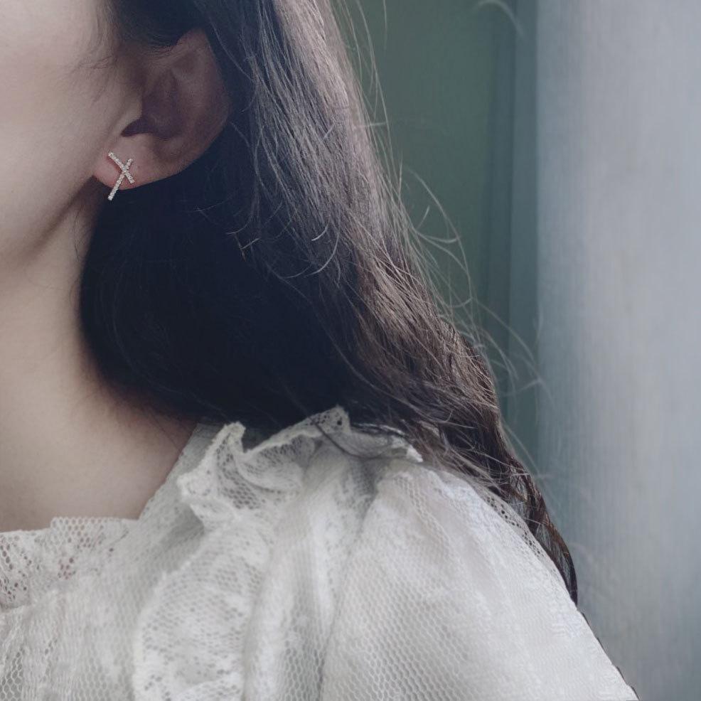 S925 Sterling Silver Shiny Fashion Delicate Bead-Set Diamond Stud Earrings Minority Simple All-Match Fashionable Earrings