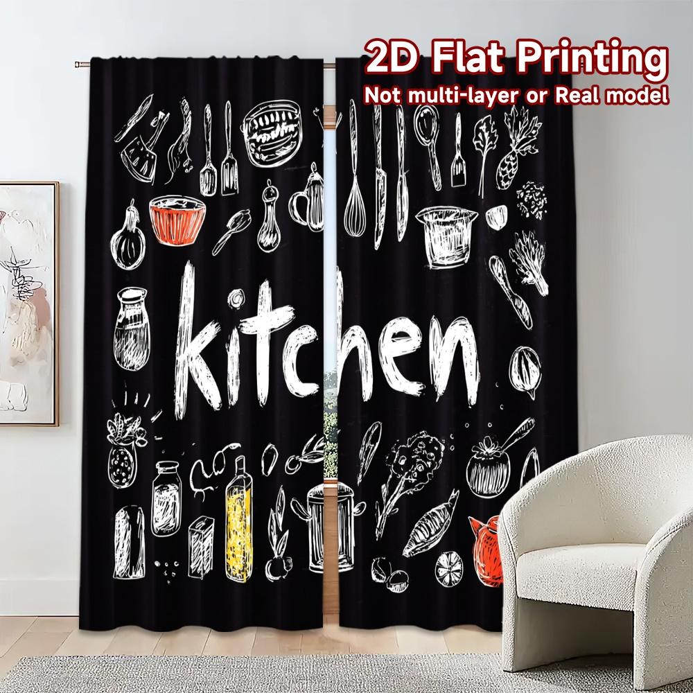 2pcs, 2D FLAT PRINTING Curtains (Without Rod) KitchenArt Light Filtering Chic Curtains Polyester Curtains Decorations Outdoor