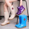 rain shoes women's anti-skid rain boots winter warm and velvet kitchen rubber shoes jelly shoes worn on rainy days
