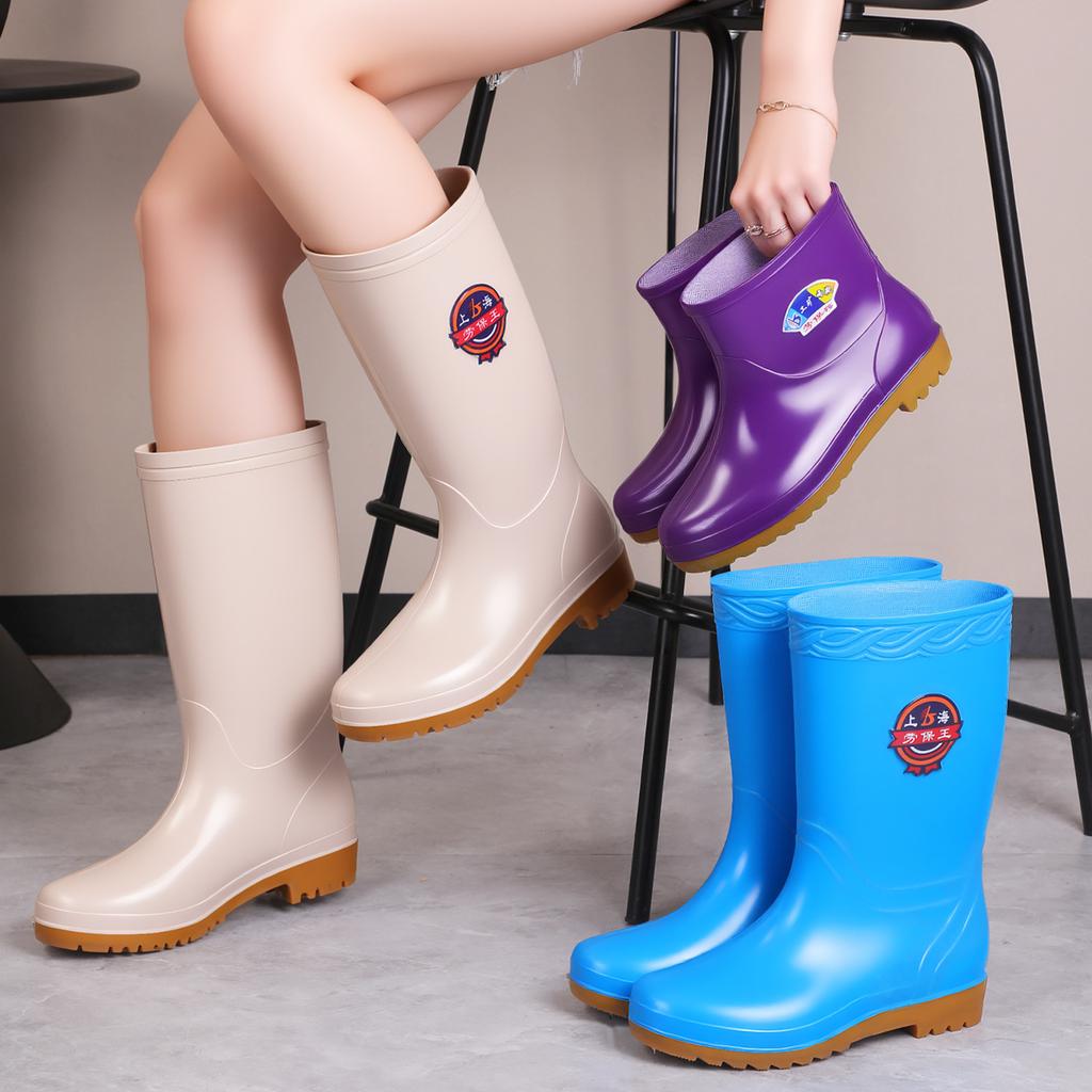 rain shoes women's anti-skid rain boots winter warm and velvet kitchen rubber shoes jelly shoes worn on rainy days