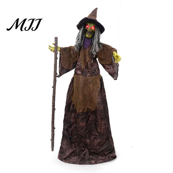 Tema Oscuro Ornamenti per Feste Halloween Animatronics Spaventosi Decorazione Strega, Attivato dal Suono in Piedi con Sensore di Movimento Inquietante Oggetti di Scena Infestati