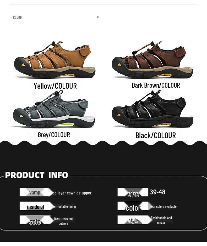 Men's Summer Closed-Toe Leather Sandals for Casual Outdoor Hiking and Beach Activities