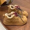 Winter Casual Velvet Leather Shoes Lamb Wool Warm Thick-soled Women's Snow Boots