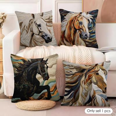Printing Stylish Horse Cushion Cover Natural Linen Organic Fabric DoubleSided Printing Sofa Home Decor Gift Pillow Cover
