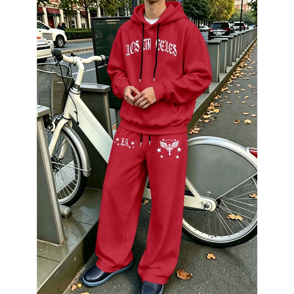 Men 2‑Piece Hoodie & Sweatpants Set Printed Casual Tracksuit