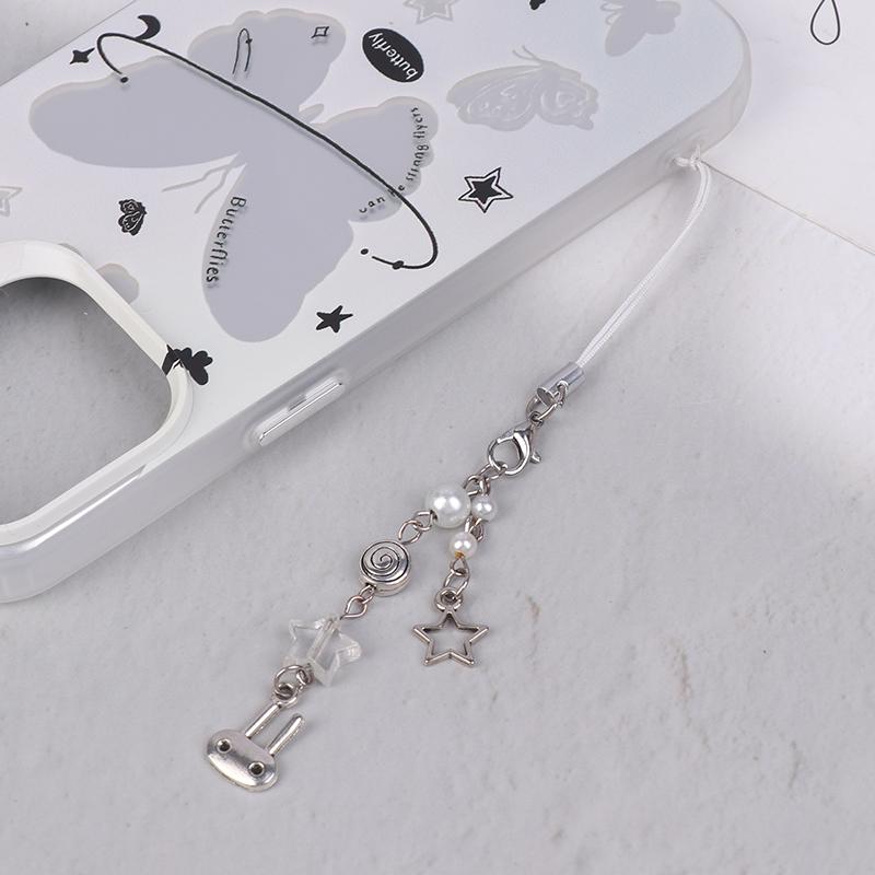 Y2K Cute Metal Rabbit Phone Lanyard Bunny Beaded Phone Chain Sweet Cool Cell Mobile Phone Strap Keycord For Girl Gifts