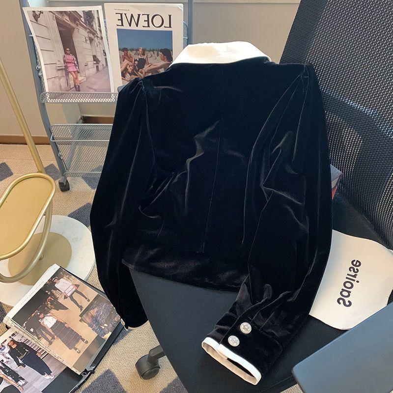 Elegant Age-Reducing French Velvet Doll Collar Shirt for Women