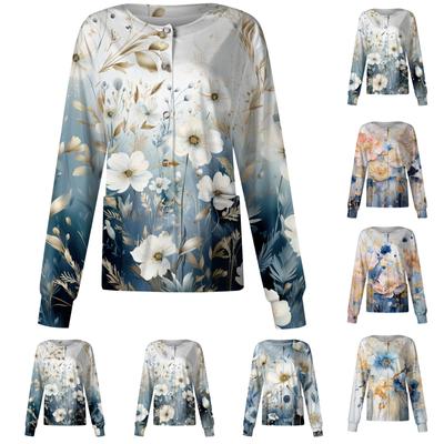 Ženy Vzor s dlouhým rukávem Kapesní Pracovní stojáček Jednořadý ochranný overal Cardigan Bunda Top