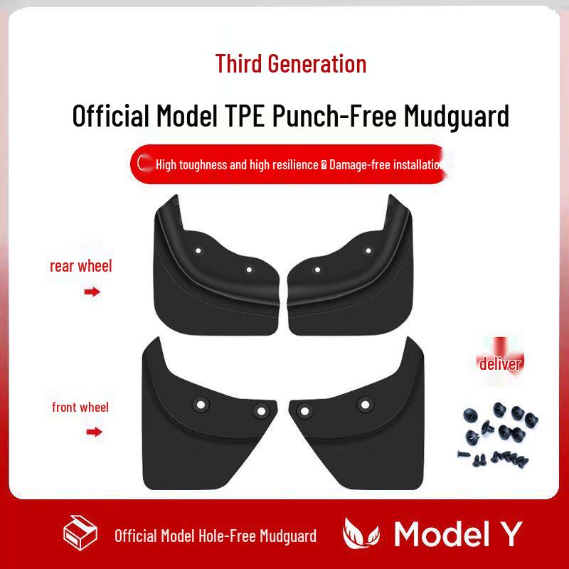 Tesla Model 3/Y Mudguards: No Drilling Needed, Protects Front & Rear Tires