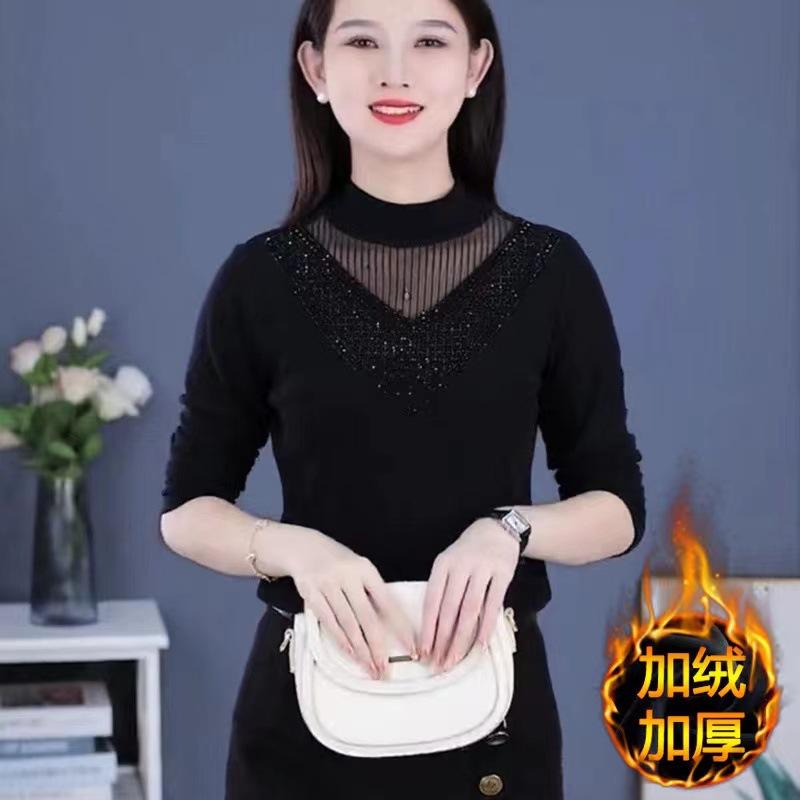 

High-end women s clothing autumn and winter new velvet thickened bottoming shirt fashionable and thin women s warm long-sleeved top M