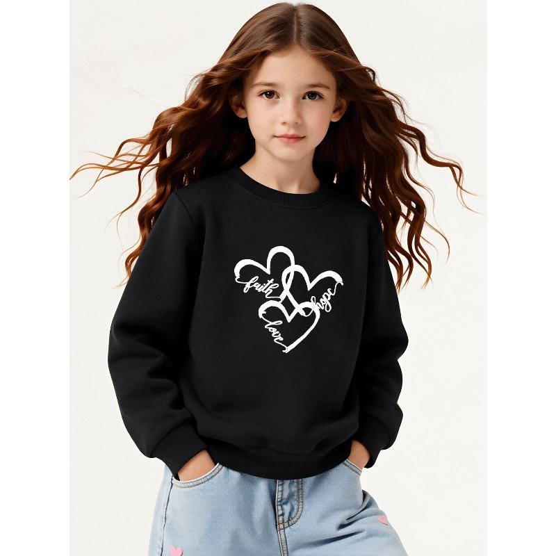 European Sizes  Kids' Casual Sweatshirt Printed Round Neck Pullover, Faith Hope Love Hearts Design,  Casual Comfortable