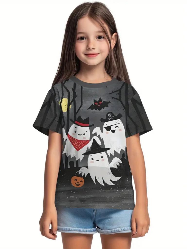 Girl Clothes Funny Pumpkin Graphic T-Shirt for Boys Girls Halloween Short Sleeve Tees 2-10Y Halloween Gift Party Kids Clothing