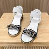 Large Size Leopard Print Metal Buckle with One Word Belt Hollow Sandals Summer Square Heel Fish Mouth Women's Shoes