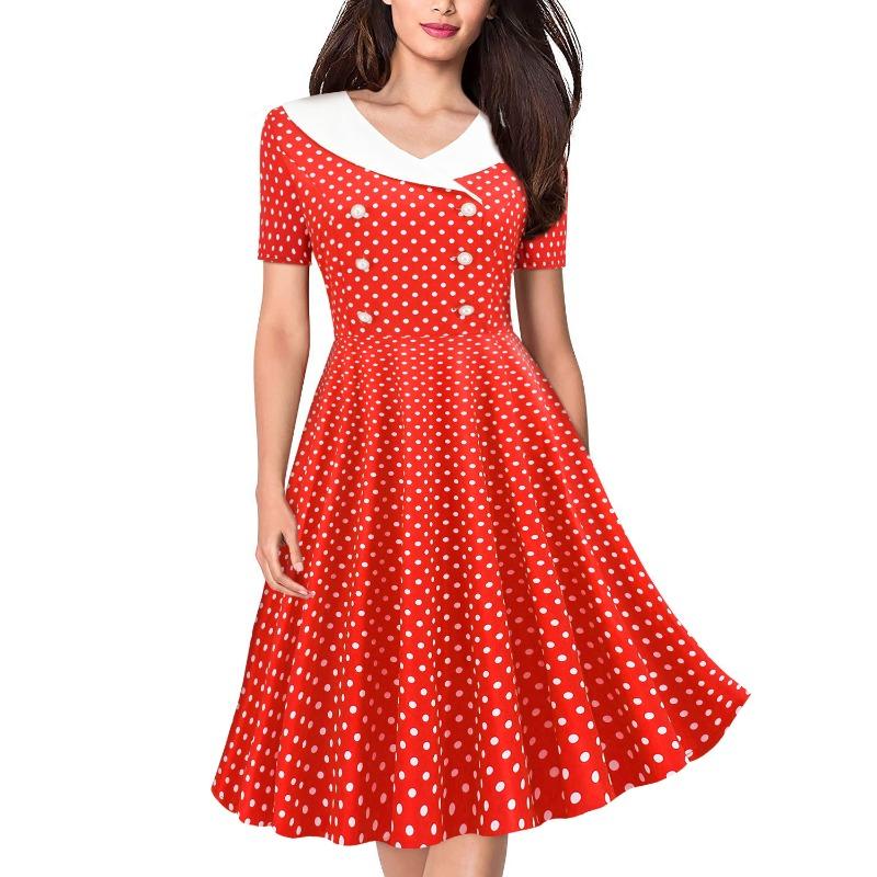 QICED Fashion Summer Spring Short Sleeve V-Neck Casual Dresses