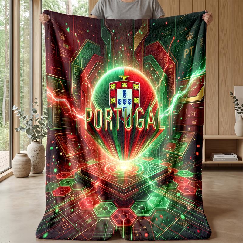 Portugal Football Printed Flannel Blanket Skin Friendly Warm Decorative Throw for Indoor Couch Bed Daily Use