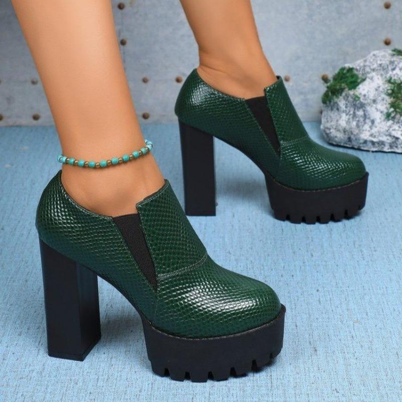 Fashion Women's Thick Heel Shoes Autumn New Round Head Deep Mouth A Slip-on Thick Sole Wear-resistant Low-top Shoes